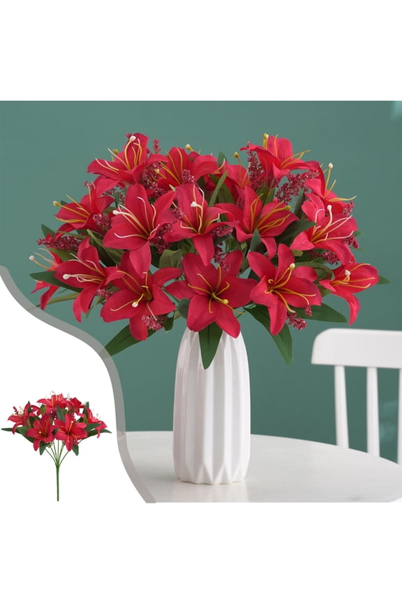 Many Artificial Lilies Bouquets for Home Weddings Multi-purpose Decorative Flowers Available In White Red and Purple New Christmas Gifts Style-H163, Red, One Size