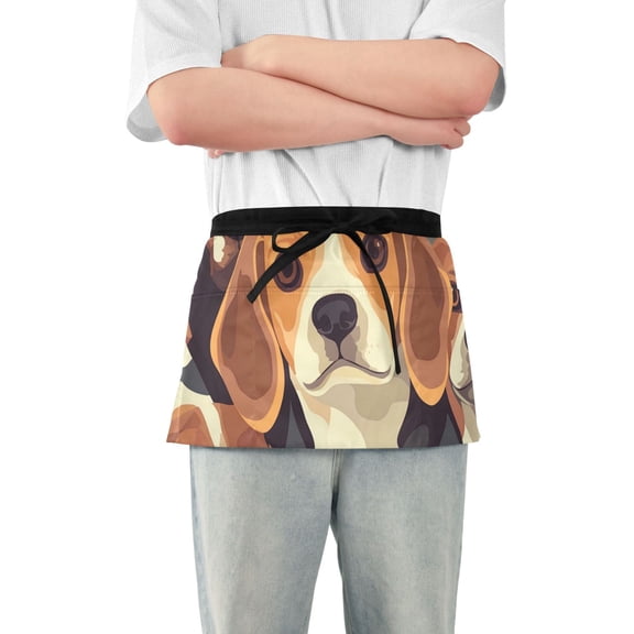 Many Beagle Dogs Short Server Apron with 3 Pockets for Unisex Chef Gardening