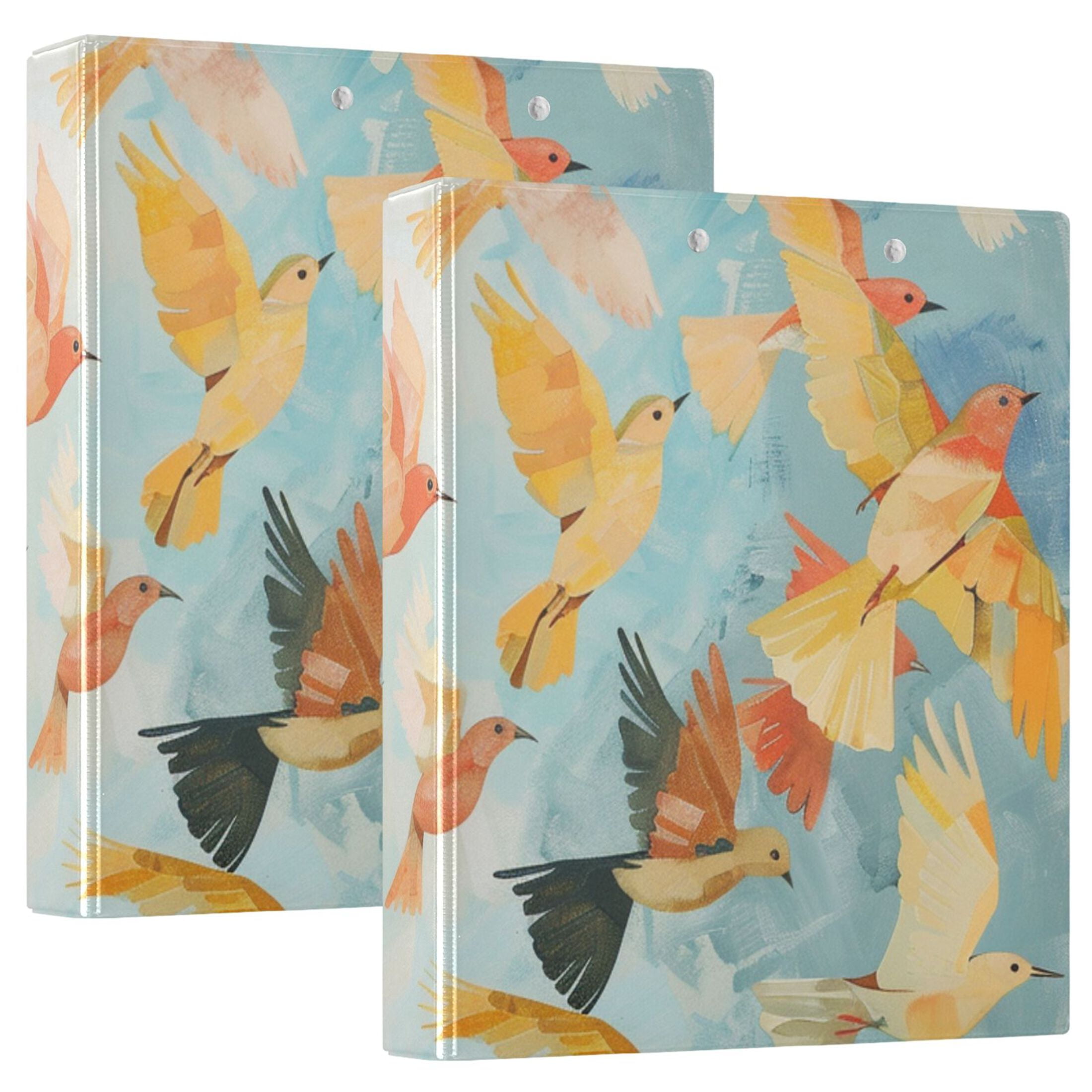 Many Birds 3 Ring Binders 1.5 inch Hardcover File Folders with Interior Pockets A4 Size Organizer for School Office Hospital