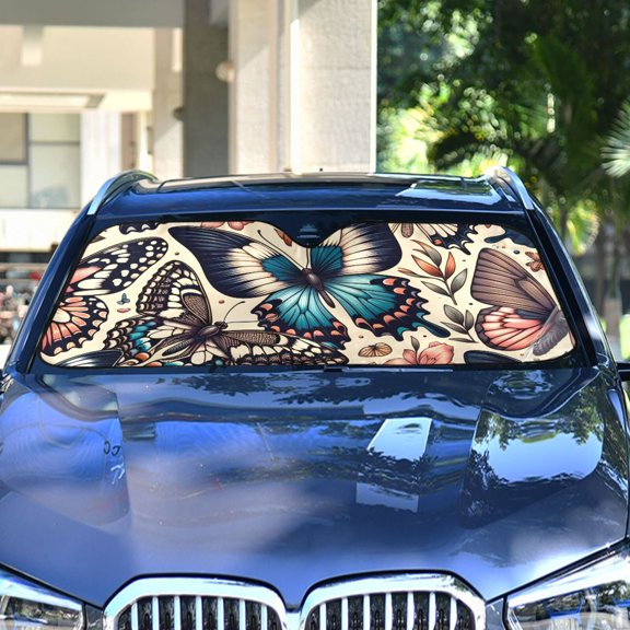 Many Butterflies Automotive Front Car Windshield Sun Shade Reflector Foldable for Front Fit for Cars Truck SUVs