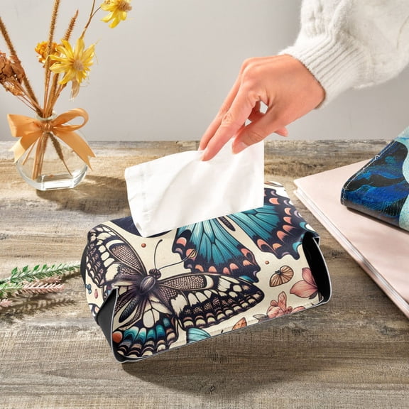 Many Butterflies Napkin Dispenser Leather Paper Napkins Holders Elegant Modern Fancy for Kitchen Dining Room Table Decor