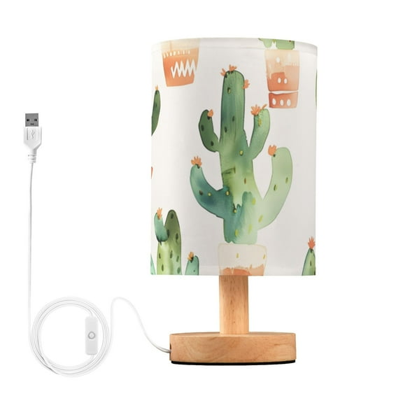 Many Cactus Watercolor Table Lamp with USB Port LED Warm Light Lamp Night Light Home Decor