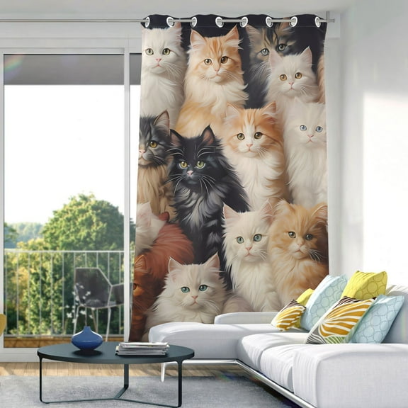 Many Cats Blackout Curtain Panels Drapes Privacy Assured with Light Filtering Curtains for Living room Bedroom Bathroom Window