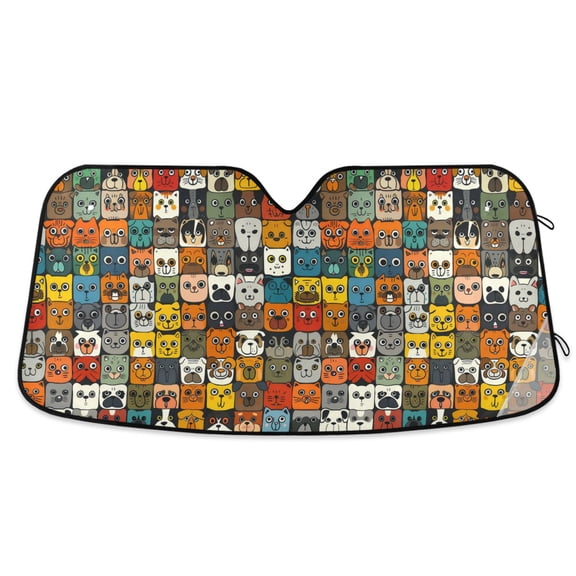 Many Cats Face Car Windshield Sun Shade Foldable Car Front Window Visor Heat and UV Protection 53x23.5