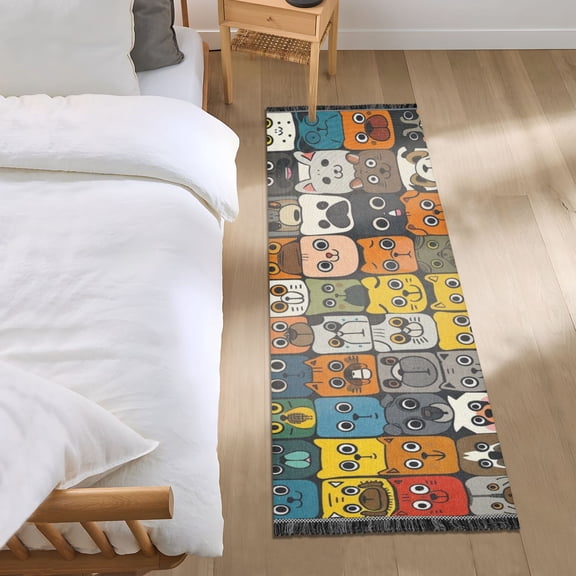 Many Cats Face Runner Area Rug 2x6 Soft Non-Slip Washable Bedside Carpet for Hallway Bedroom Living Room Home Decor