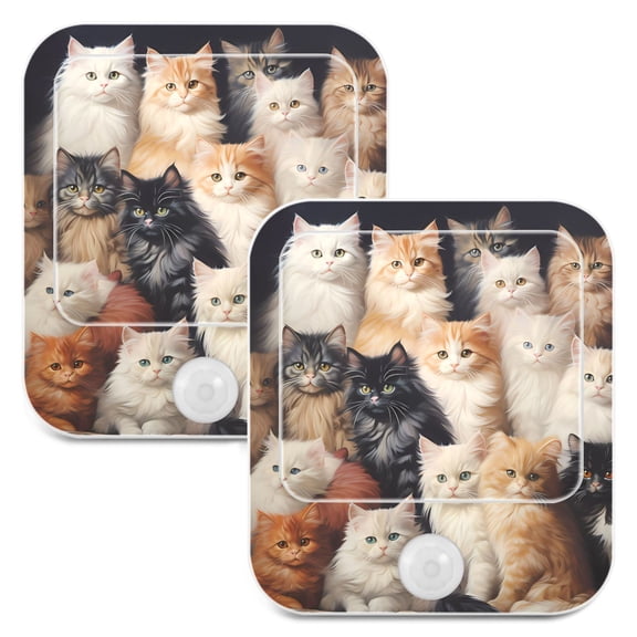 Many Cats Night Lights Plug into Wall LED with Auto Light Sensor Warm Light for Kids Hallway Bedroom Living Room Kitchen Bathroom Set of 2