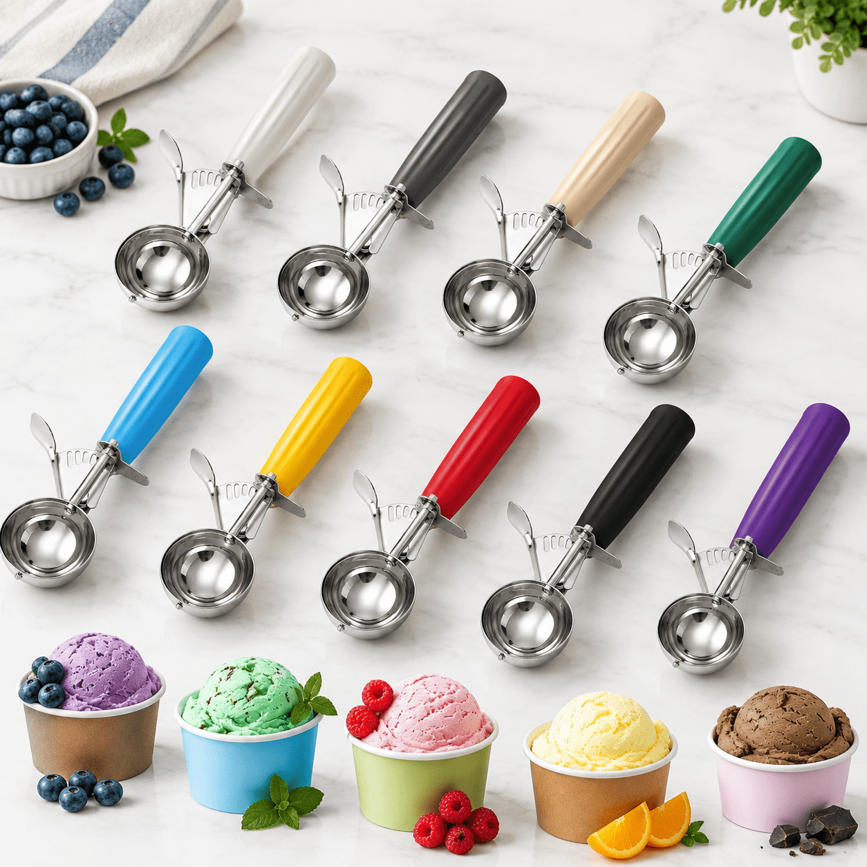 Many Color 40mm to 78mm 9 Ice Cream Scoops Stainless Steel Baking Food ...