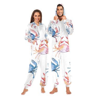 Many Crabs Adult Onesie Pajamas Slim Fit Christmas One Piece Suit Pjs for Women and Men Hooded Zipper