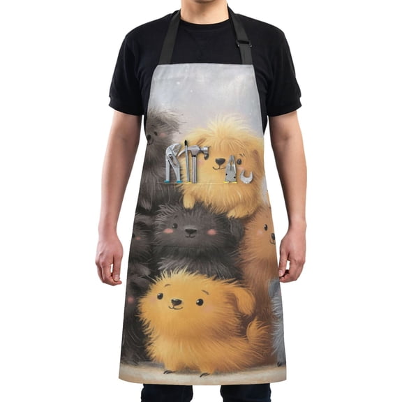 Many Cute Cartoon Dogs Chef Kitchen Apron with Pockets for Women Waterproof Aprons for Cooking Baking