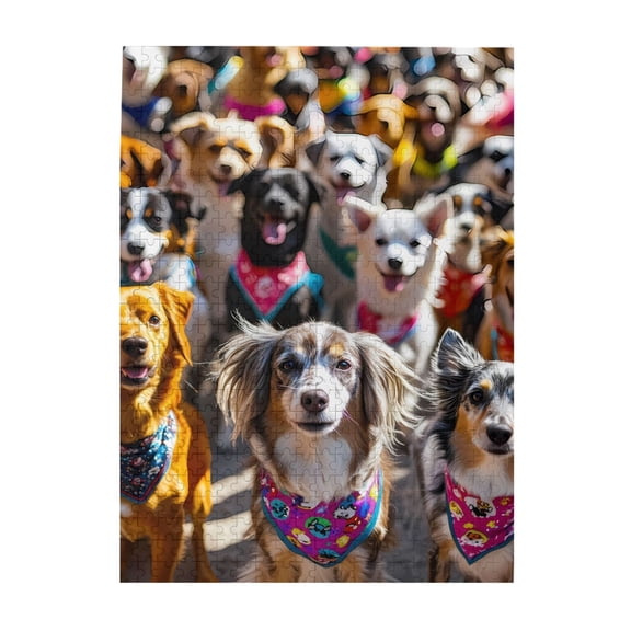 Many Dogs Bandanas Crowd 500-Piece Wooden Jigsaw Puzzle for Adults, Fun & Challenging Family Brain-Teaser, Perfect Home Decor & Gift