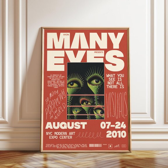 Many Eyes Typographic Optical Illusion Wall Art Print, Unframed Paper Poster 8x10in