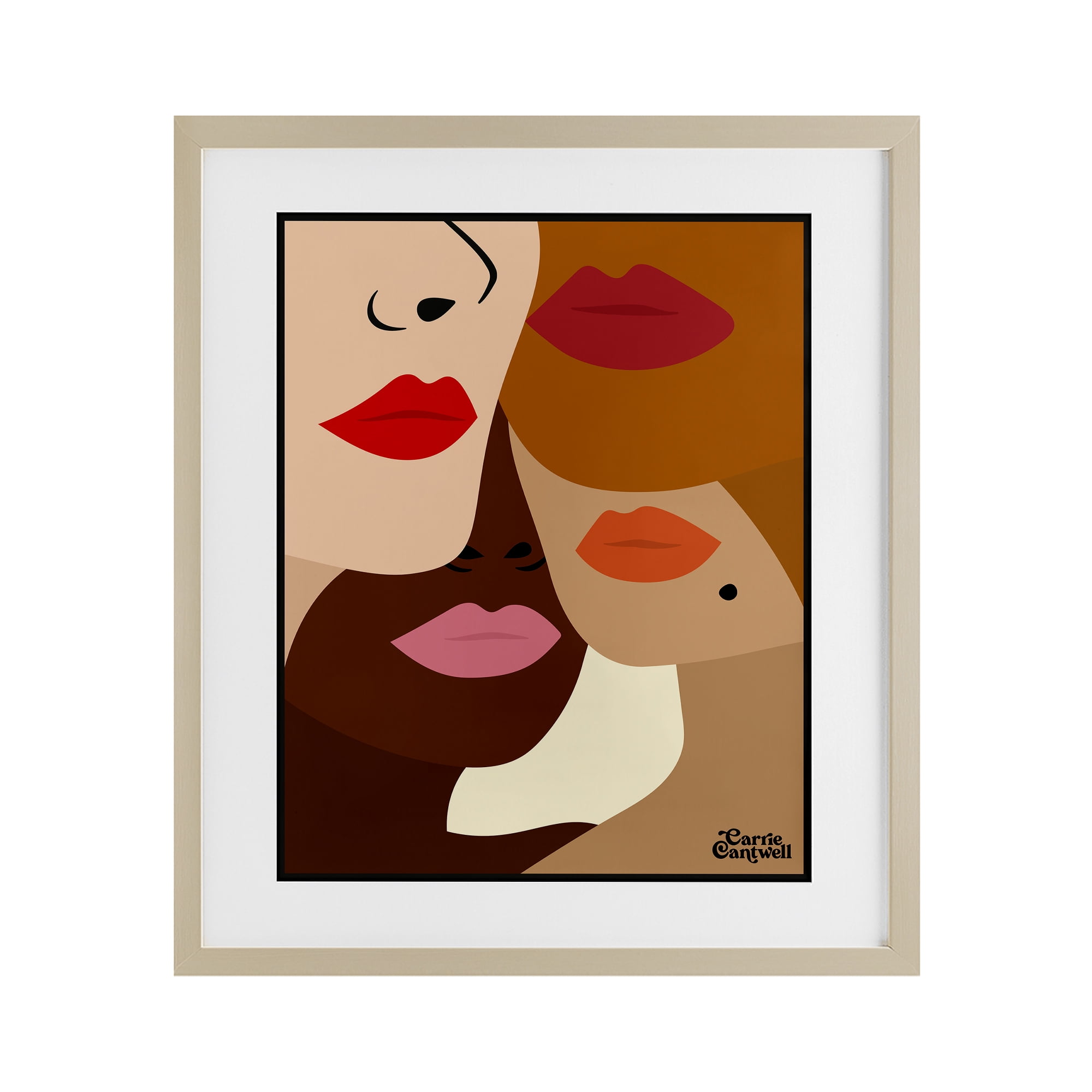 Many Faces of Women Birch Framed Print Under Glass, design by Carrie Cantwell