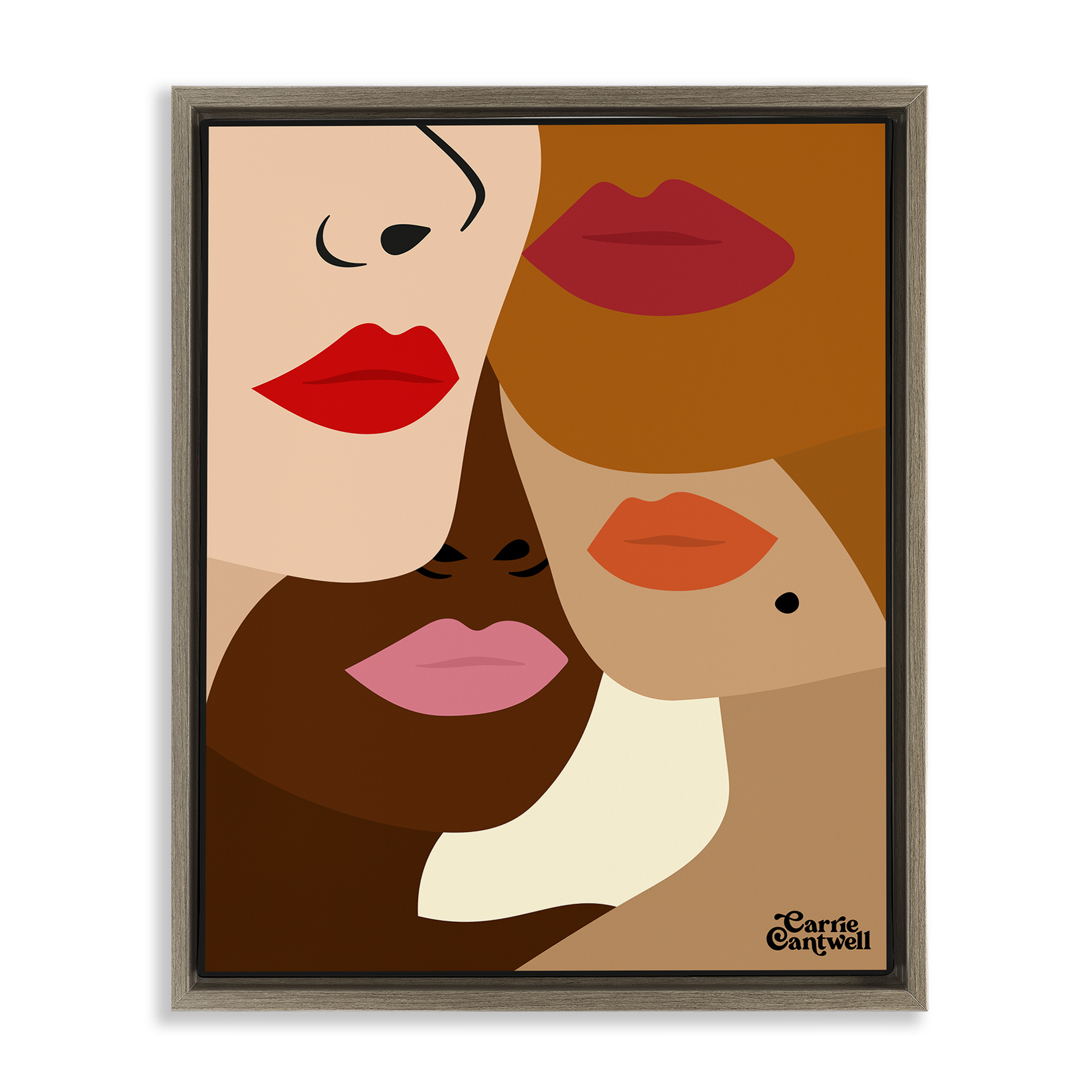Many Faces of Women Brown Framed Floater Canvas Wall Art, design by Carrie Cantwell