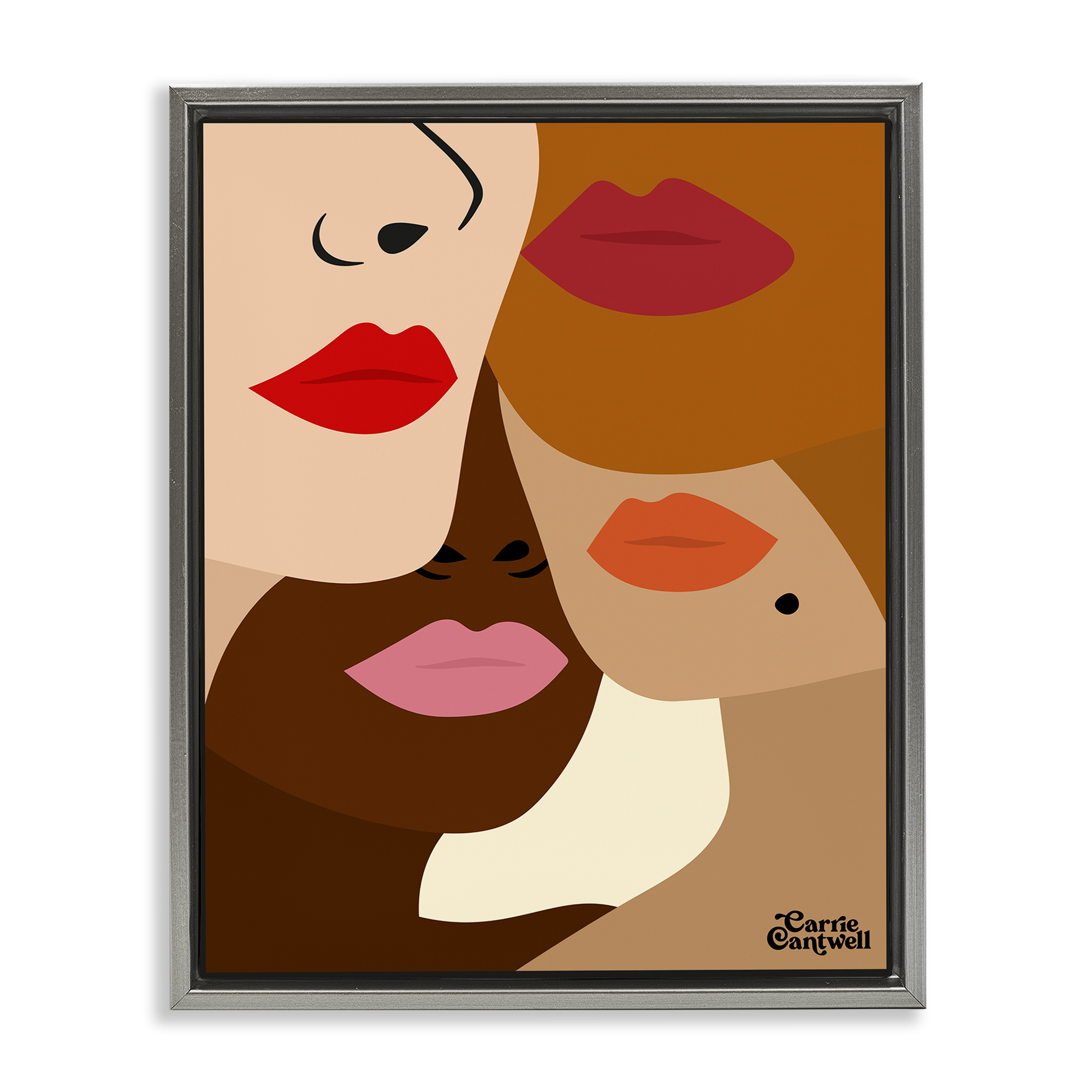 Many Faces of Women Gray Framed Floater Canvas Wall Art, design by Carrie Cantwell