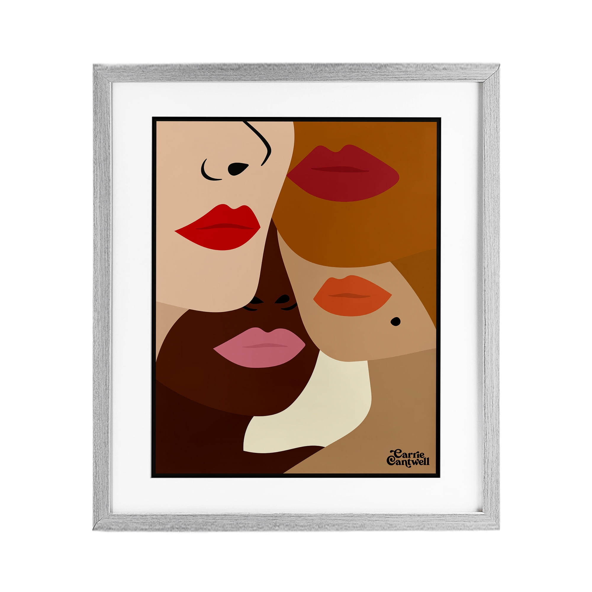 Many Faces of Women Gray Framed Print Under Glass, design by Carrie Cantwell