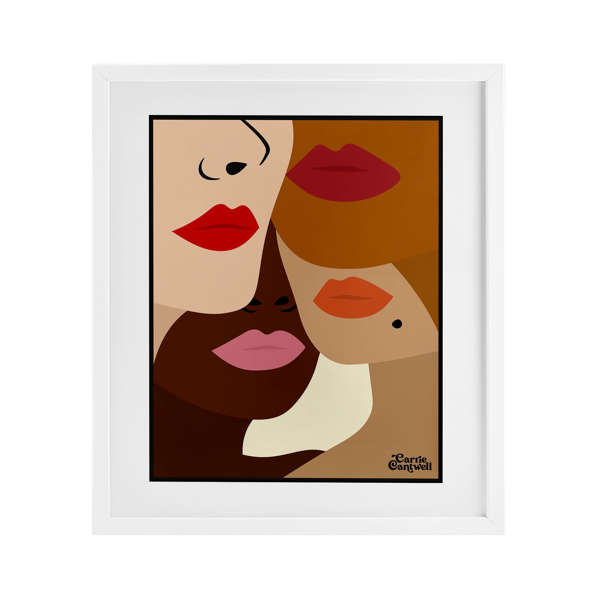 Many Faces of Women White Framed Print Under Glass, design by Carrie Cantwell