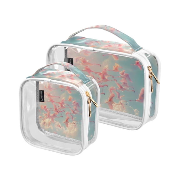 Many Fly Flamingos Makeup Bags Set Travel Toiletry Bags Portable Cosmetic Bags Organizer Waterproof 2 Packs