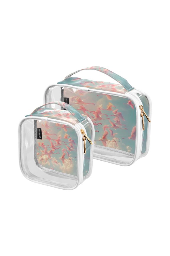 Many Fly Flamingos Makeup Bags Set Travel Toiletry Bags Portable Cosmetic Bags Organizer Waterproof 2 Packs