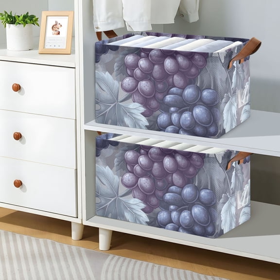 Many Grapes Foldable Storage Large Fabric Storage Baskets Organizer Storage Bins with Handles for Shelves