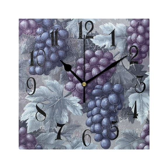 Many Grapes Wall Clock Decorative Square Silent Non-Ticking Operated Clocks Aesthetic for Bedroom Living Room