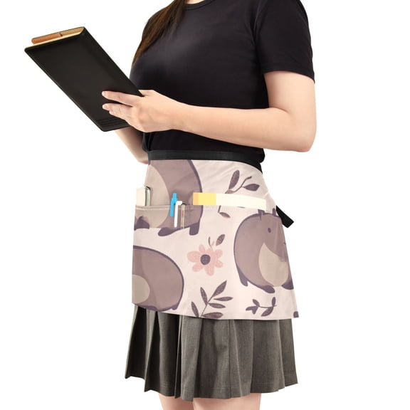 Many Groundhog Pattern Server Apron with 3 Pockets Waist Apron for Waiter Waitress