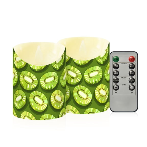 Many Kiwi Pixel Style Flameless Candles 2 PCS with Remote Realistic Moving Flame LED Tapered Pillar Set for Home Decor
