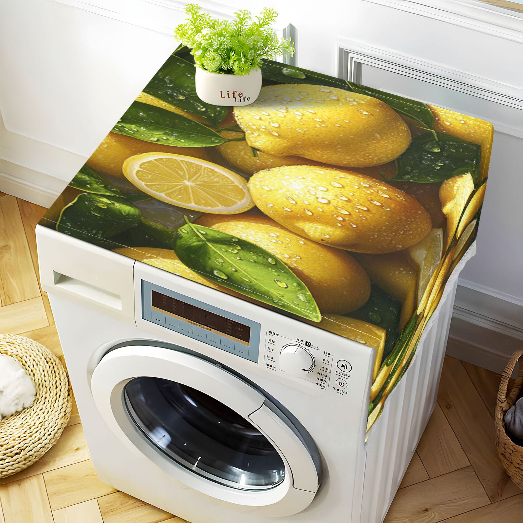 So Many LemonsWasher and Dryer Covers Dust-Proof and Oil Resistant Fridge Cover with 4 Storage Pockets Washing Machine Top Cover for Laundry Kitchen Home 51.2 x 22 In