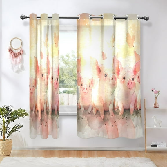 Many Pigs Blackout Curtains 63 inch Length 2 Panels Window Decoration Curtains for Bedroom Living Room