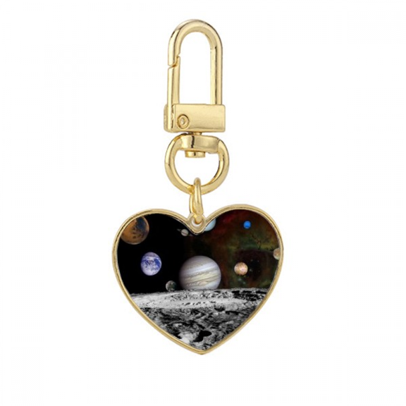 Many Planets Dark Universe Gold Heart Keychain Metal Keyring Holder