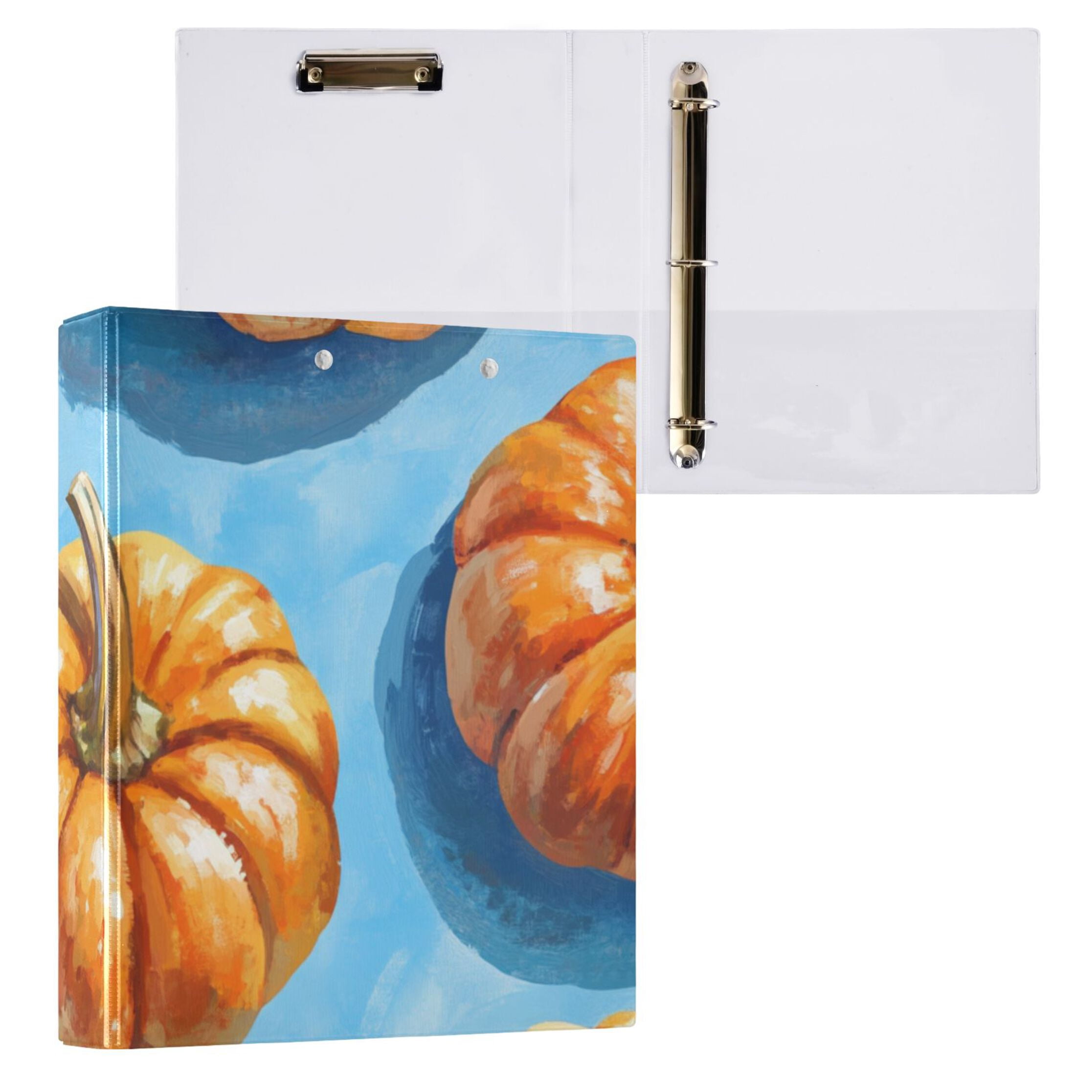 Many Pumpkins Blue 3 Ring Binders 1.5 inch Hardcover File Folders with Interior Pockets A4 Size Organizer for School Office Hospital