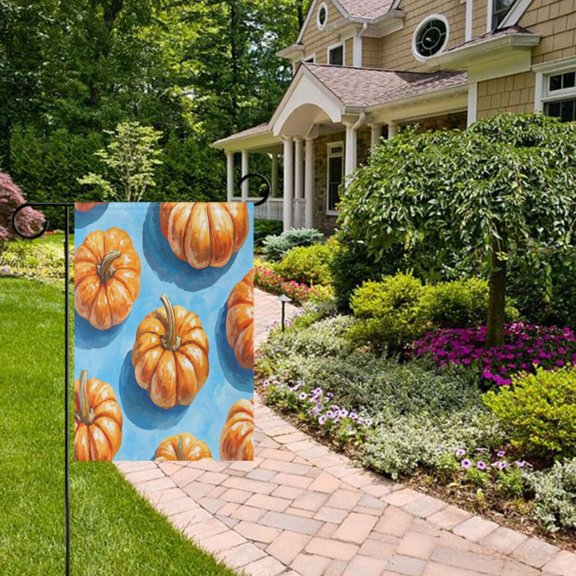 Many Pumpkins Blue Garden Flag Double Sided 12 x 18 Inch Outside Yard Decoration Outdoor Flag