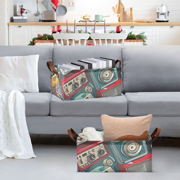 Many Radio Storage Bins with Handles Foldable Storage Baskets for Shelves Organizer Cloth Baskets