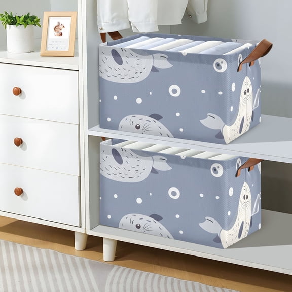 Many Seals Foldable Storage Large Fabric Storage Baskets Organizer Storage Bins with Handles for Shelves