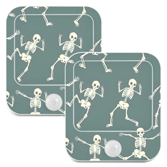 Many Skeleton Dancing 2 Pack LED Motion Sensor Night Light Plug into Wall Auto Dusk to Dawn Adjustable Brightness for Kids Bedroom Hallway Nursery Room