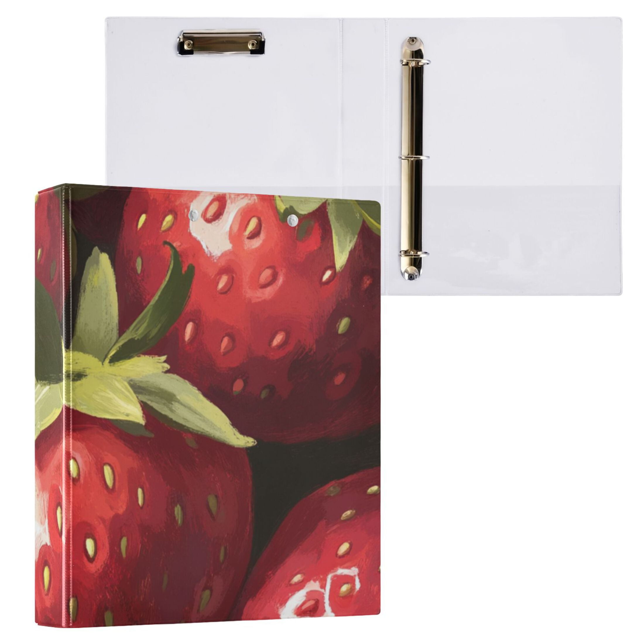 Many Strawberries 3 Ring Binders 1.5 inch Hardcover File Folders with Interior Pockets A4 Size Organizer for School Office Hospital