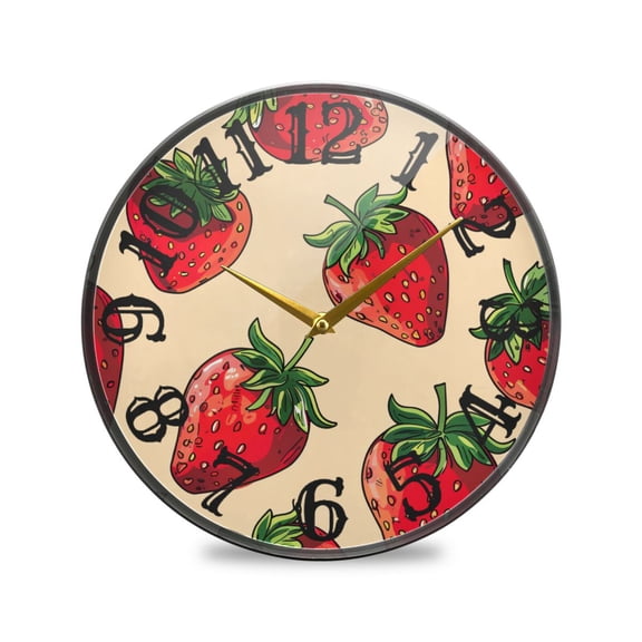 Many Strawberries Wall Clock 10 Inch Silent Non Ticking Battery Operated Easy to Read for Kitchen Living Room
