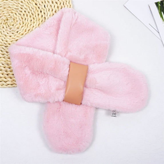 Many Styles Japanese Style Winter Female Keep Warm Plush Cross Bib Thicken Faux Rex Rabbit Fur Scarf PINK 1