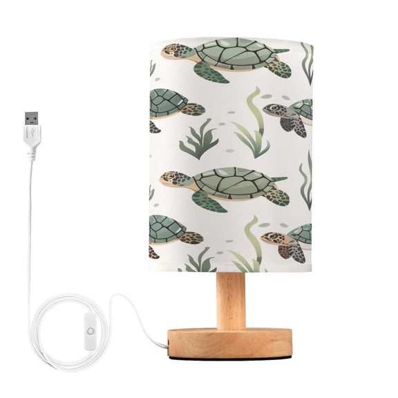 Many Turtles Seaweed Bedside Table Lamp Desk Warm Lights with USB Charging Port Cylinder LED Lamps for Bedroom Living Room Office