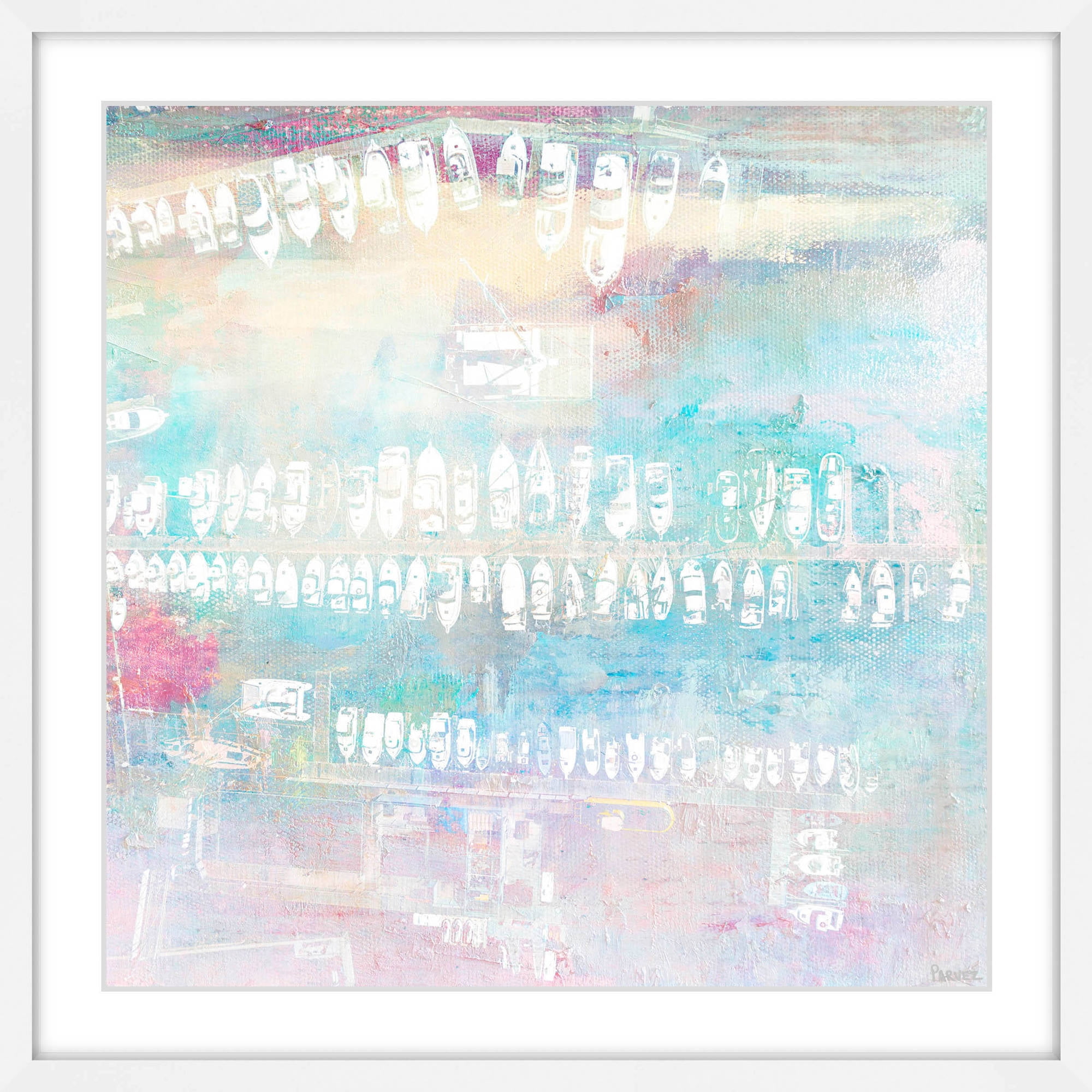 "Many White Boats" Framed Painting Art Print, 18" x 1.5"