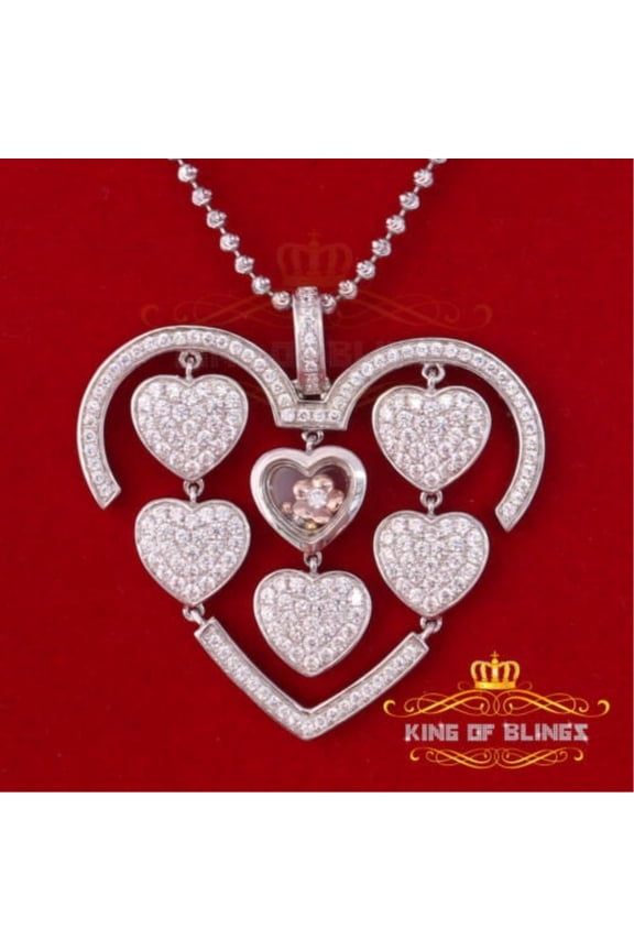 Many White Hearts Sterling Silver Floating Pendant Iced Out with Cubic Zirconia