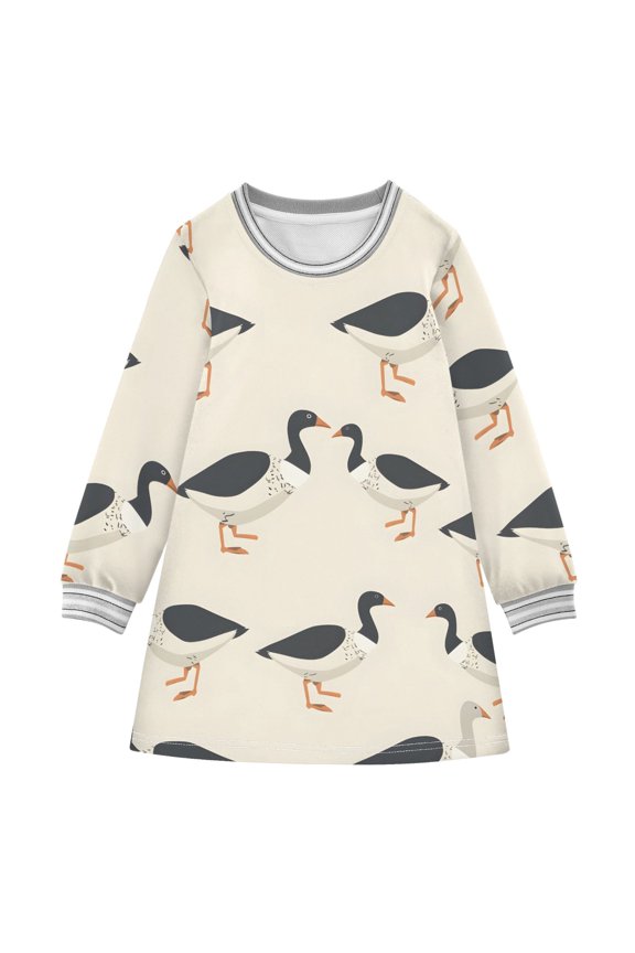 Many Wild Geese Girls'long-sleeved dress Thickened A-dress Warm Dress Basic Shirt Party Dresses