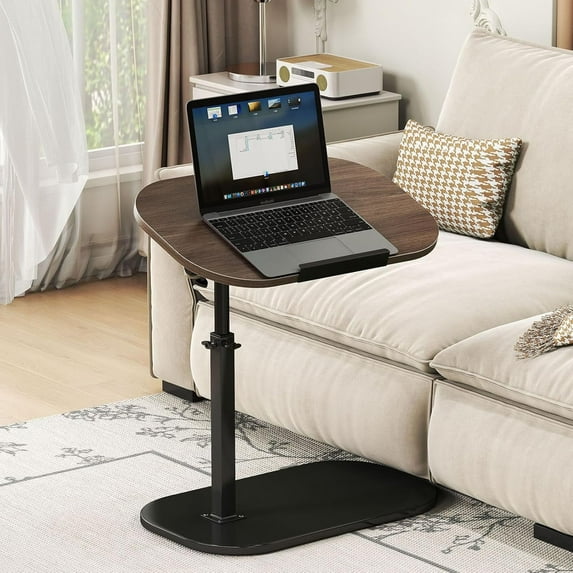 ManyFun 19.68"Height-Adjustable Side Table ,360°Swivel & Flip Top C Shaped End Table(Vintage Brown)