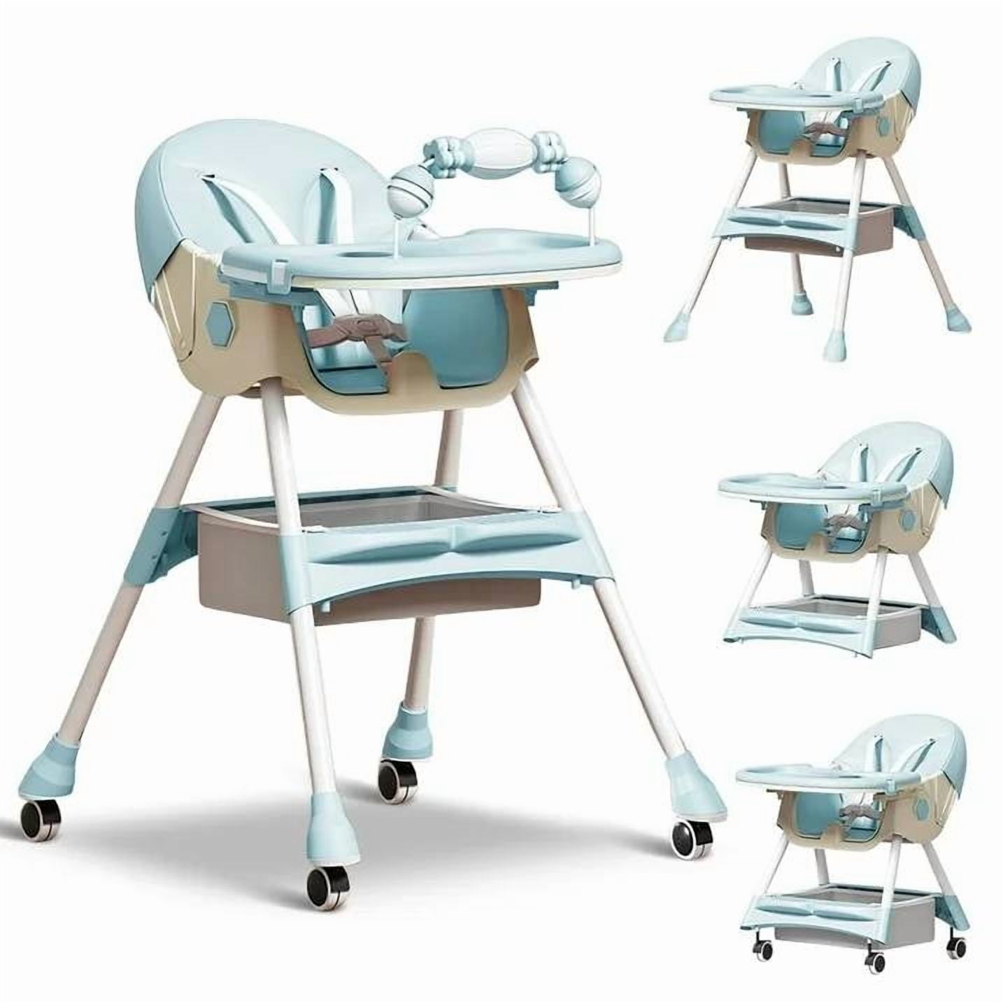 ManyFun-4-in-1 Baby High Chair Portable Toddler Baby Dining Chairs-Dining Booster Seat for Eating-Dinner Plate and Toy Rack,Light Blue