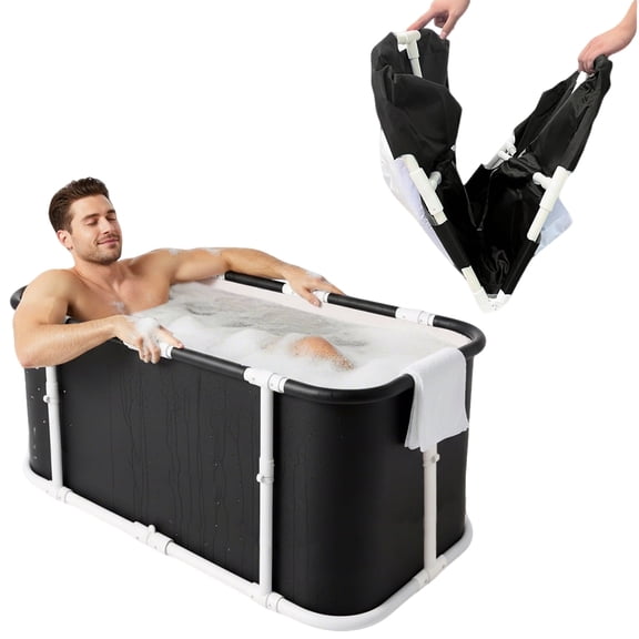 ManyFun 48 in Foldable Bathtub, Soaking Bath Tub for Adults or Kids, Efficiently Maintaining Temperature, Black