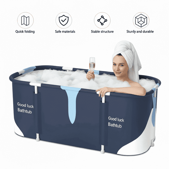 ManyFun 53" Extra Large Portable Foldable Bathtub with Cover for Adult,Family SPA Soaking Tub for Small Bathroom(53" Milk Style)