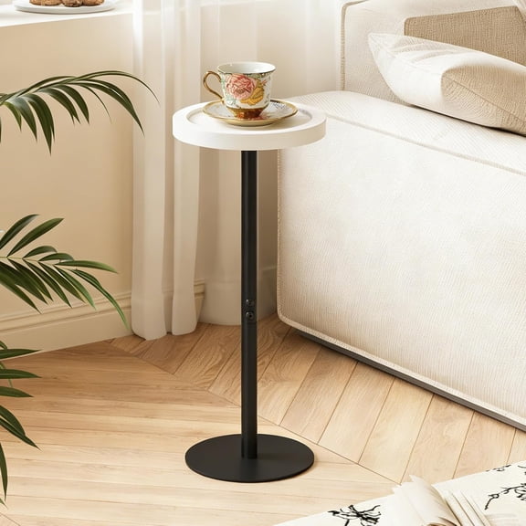 ManyFun 7.87" Small Round Side Table Cocktail Drink Table Accent Table for Living Room White