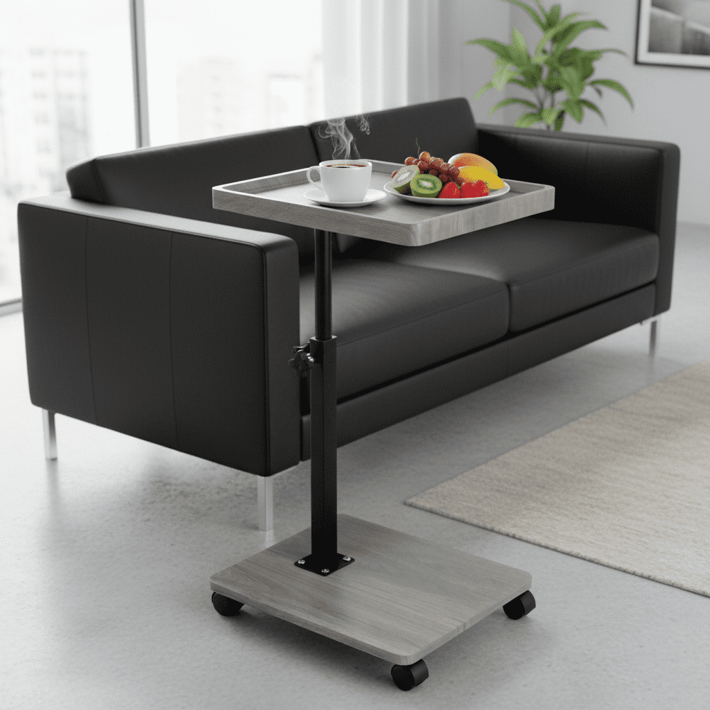 ManyFun C Table End Table Adjustable Height, 360°Swivel TV Tray Table for Small Spaces, Couch Tables That Slide Under, C Shaped Side Tables with Wheels for Living Room and Bedroom, Bed
