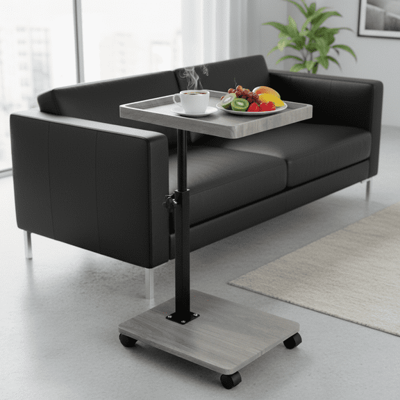 ManyFun C Table End Table Adjustable Height, 360°Swivel TV Tray Table for Small Spaces, Couch Tables That Slide Under, C Shaped Side Tables with Wheels for Living Room and Bedroom, Bed