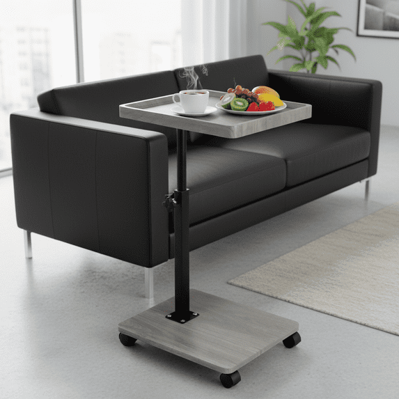 ManyFun C Table End Table Adjustable Height, 360°Swivel TV Tray Table for Small Spaces, Couch Tables That Slide Under, C Shaped Side Tables with Wheels for Living Room and Bedroom, Bed