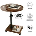 thumbnail image 1 of ManyFun Circle Wooden Sofa Side Table,Adjustable Height, 360°Swivel TV Tray Table for Small Spaces,C Table End Table, 1 of 10